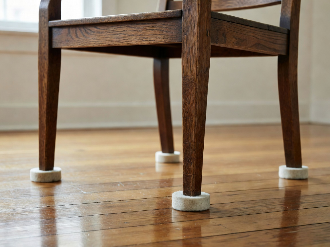 Felt furniture sliders under the feet of a wooden armchair